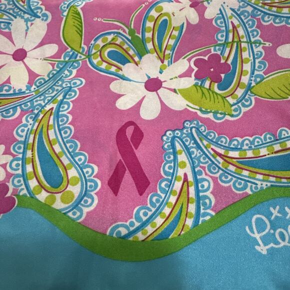 Lilly Pulitzer 100% Silk Scarf Paisley Butterfly Pink Ribbon Breast Cancer 56” - Picture 8 of 9